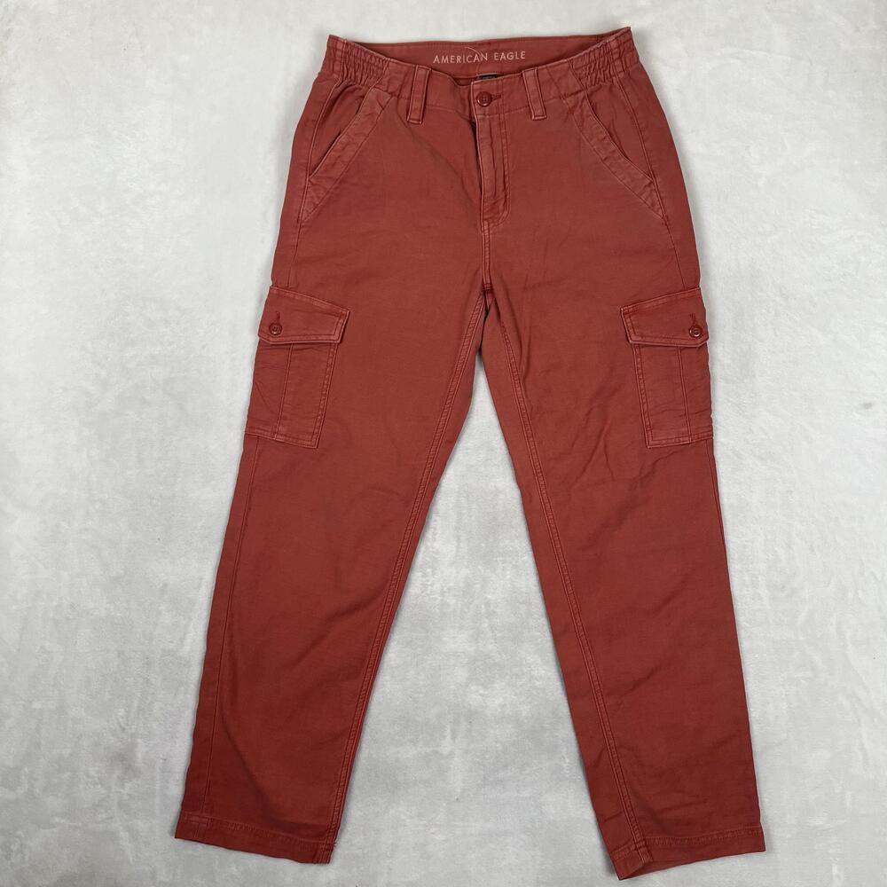 American Eagle Outfitters Cargo Pants Womens 8 Red Elastic Waist Twill Stretch